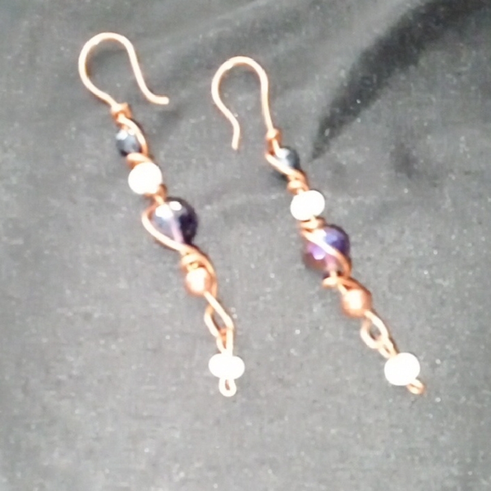 Purple and Brown Dangle Earrings with Elegant Design